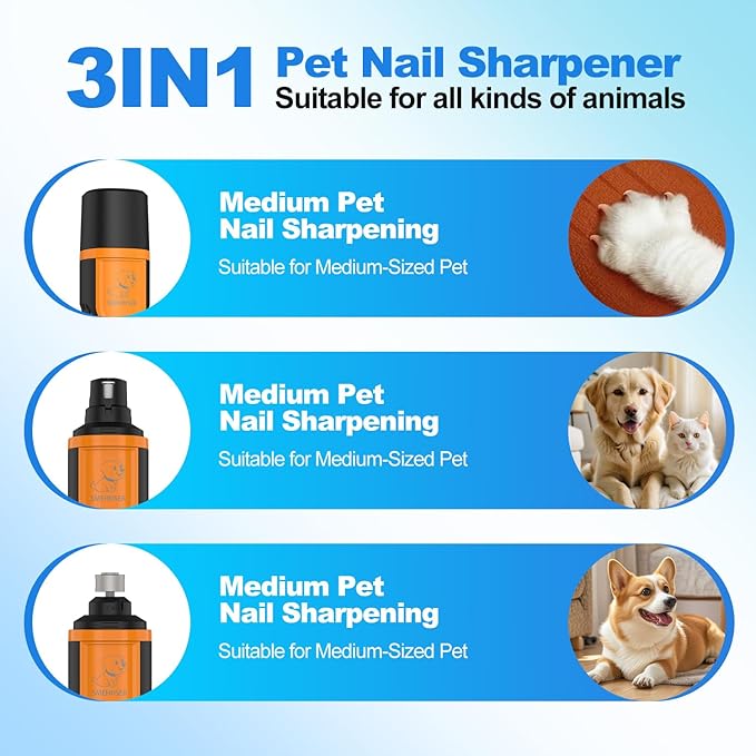 Dog Nail Grinder Quite, Cordless Grooming Pro Nail Grinder with 5 Adjustable Speeds & Led Light, & 2000mAh Battery, Suitable for Large Dogs, Medium, Small Pets with Hard or Thick Nail
