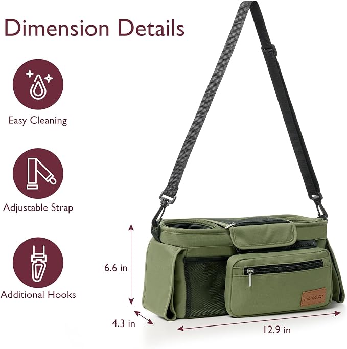 Momcozy Universal Stroller Organizer with Insulated Cup Holder | Detachable Phone Bag and Shoulder Strap, Fits for Uppababy, Baby Jogger, Britax, BOB, Umbrella, and Pet Strollers