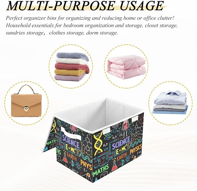 Math Study Fabric Storage Bins with Lid Foldable Storage Boxes 40L Baskets | Decorative Storage Boxes, 300D Oxford Cloth, Hollow Board Frame, Flip Top Velcro Lid, 16.5x12.6x11.8 inch, Collapsible Design
