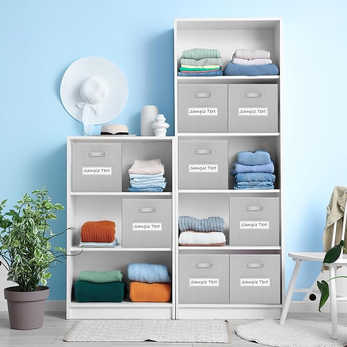 13x13 storage cube bins (Set of 10) Foldable Fabric storage cubes with 10 Labels Window Cards & a Pen,13 inch cube storage bins,Closet Organizers for Shelves,Cubby Organizer Boxes,Light Gray