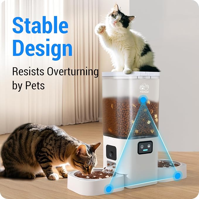 Frienhund Automatic Cat Feeder with Two 1080P Camera for 2 Cats: 7L Automatic Dog Feeder with Night Vision & Slow Feed, 5G WiFi Auto Cat Food Dispenser for Multiple Pet,Detachable for Clean(ACF180W-C)