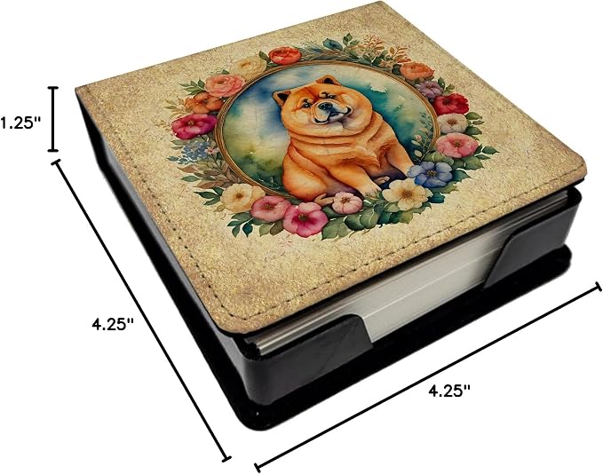 Caroline's Treasures Chow Chow and Flowers PU Leather Note Paper Holder with Artist-Designed Cover, Desk Accessory, Office Gift