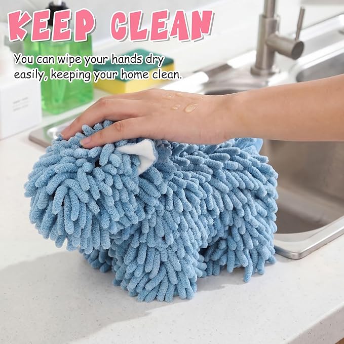 Tegeme 4 Pcs Chenille Dog Hand Towel Fuzzy Dog Towel Absorbent Microfiber Soft for Bathroom Kitchen Washstand (Gray Brown Pink Blue)