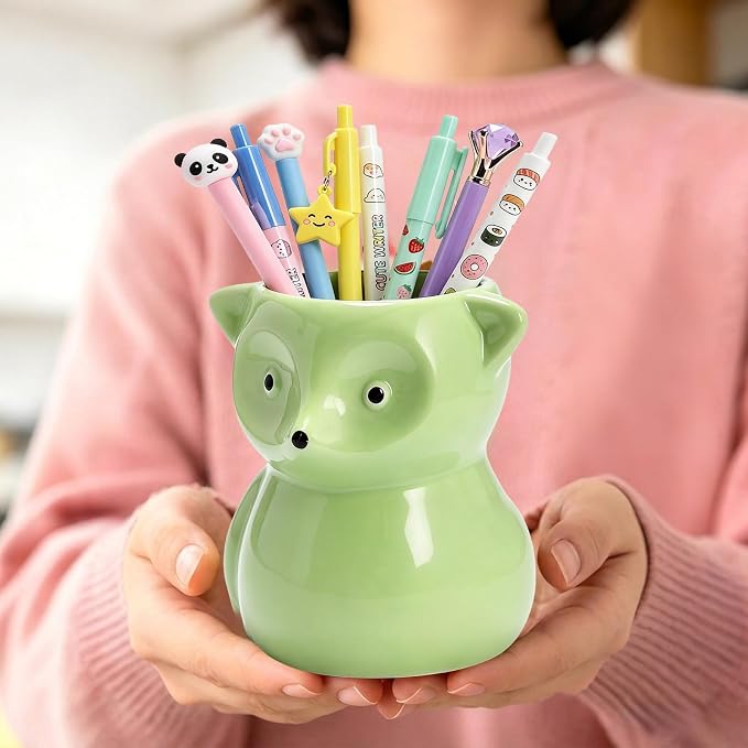 Ceramic Fox Shaped Pen Pencil Holder for Desk Decoration Accessories Fox Decor Makeup Brush Pen Cups Office School Ideal Gifts for Women, Mom or Birthdays