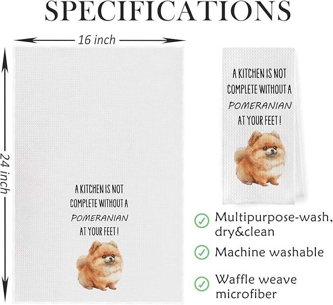 Funny Pomeranian Kitchen Towels - Pomeranian Gifts for Women Waffle Dish Towels, Dog Lover Mom Gifts Decorative Hand Tea Towel, 16x24 Inch
