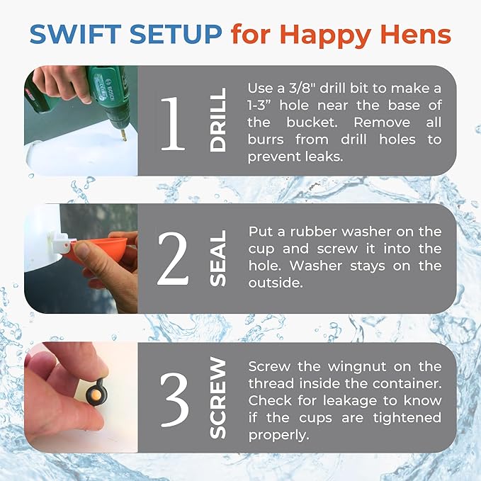Lil'Clucker Large Automatic Chicken Waterer Cups | Chicken Water Feeder Suitable for Chicks, Duck, Goose, Turkey and Bunny | Poultry Water Feeder Kit (Orange, 12-Pack)