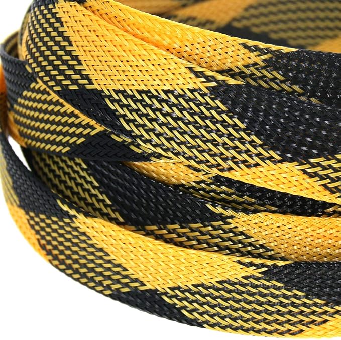Heyiarbeit 5m/16.4ft PET Expandable Braid Cable Sleeving Flexible Wire Mesh Sleeve Black Yellow 16mm