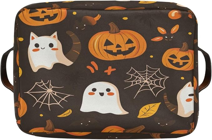 Kigai Storage Basket, Fabric Collapsible Closet Organizer Bin | Halloween Boo Pumpkins Waterproof Foldable Canvas Basket with Handles for Shelves, Nursery, Closet, Bedroom & Bathroom