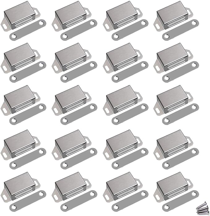 WOOCH Magnetic Door Catch - 30lb High Magnetic Stainless Steel Heavy Duty Catch for Kitchen Bathroom Cupboard Wardrobe Closet Closures Cabinet Door Drawer Latch (2.1 in Silver, 20-Pack)