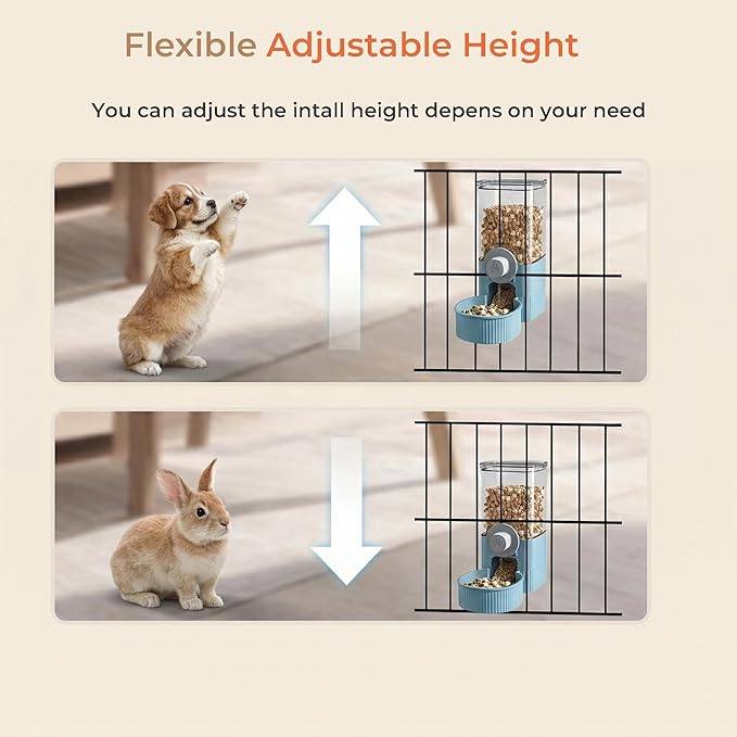 Auto Gravity Food Dispenser for Cage Hanging, 41OZ Capacity Hanging Automatic Pet Cage Feeder, Food Bowl for Cats Dogs Rabbit Ferret Chinchilla Bird Hedgehog Guinea Pig (Blue)