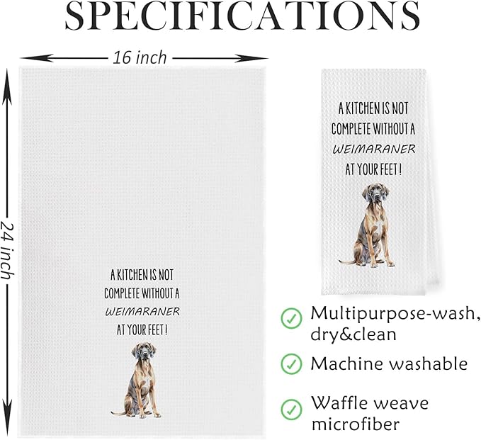 Funny Weimaraner Kitchen Towels - Weimaraner Gifts Waffle Decorative Dish Towels, Dog Lover Mom Dad Gifts Hand Tea Towel, 16x24 Inch
