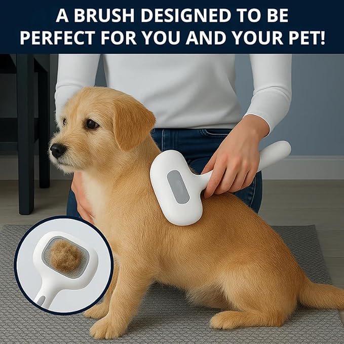 Renu Dog Brush, Renu FreshFur Dog Shower Brush + Bathing Solution, 3 in 1 Self Cleaning Steamy Pet Brushes, Dog Grooming Tool for Long & Short Hair, Removes Loose Hair Reduces Shedding (White)