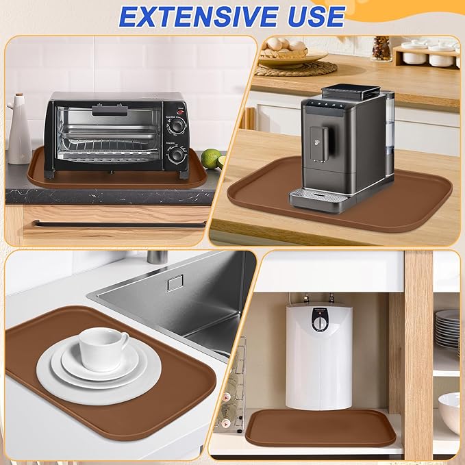 SMILOOL Silicone Pet Feeding Mat with Raised Edge for Food and Water, Dog Bowl Mats, Cat Bowls Placemat with High Lip for Floor Waterproof, Rubber Tray for Cats and Dogs 22 x 14 x0.8 Brown