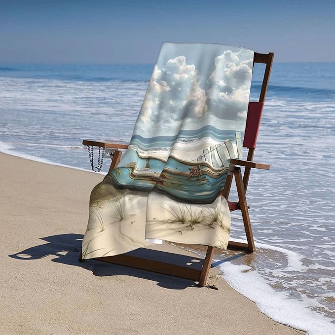 Coastal Boat Beach Towel 31inx51in, Rustic Sand-Free Microfiber Bath Towel Ultra Soft Quick Dry Pool Towel Absorbent Towel Lightweight Towel for Swimming Bathroom Decor
