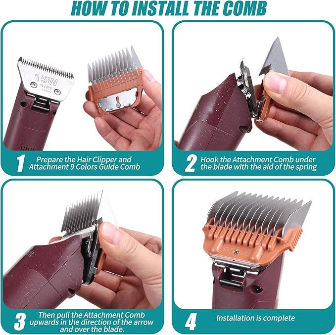 10W/15W/30W Wide Clipper Blade & Dog Stainless Steel Wide Clipper Attachment Guard Comb Set for A5 Series | Snap-On/Off Design Combs,Only Fir for 10W/15W/30W Wide Blade (12-Piece)