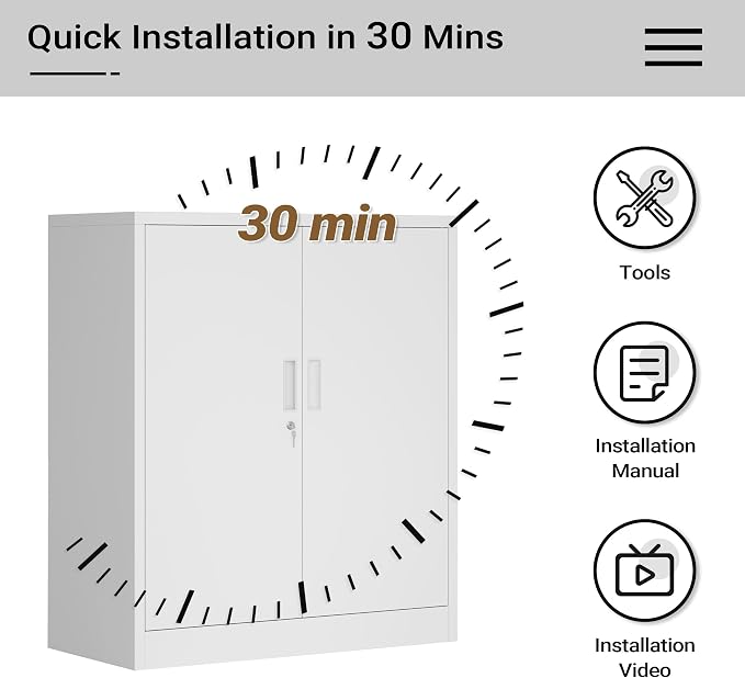 CJF Metal Storage Cabinet, 36" H Locking Storage Cabinet with Shelves and Doors for Home Office, Garage, Utility Room, Entryway(White)