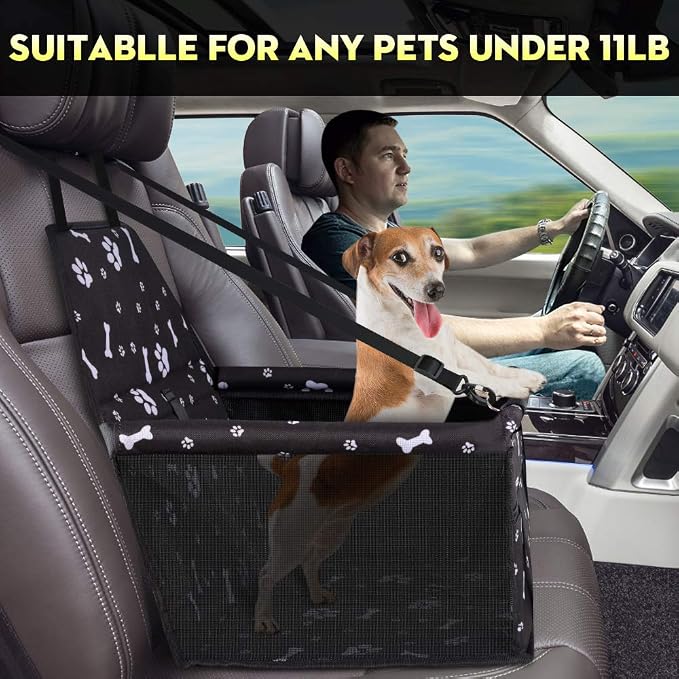 Dog Car Seat Puppy Portable Pet Booster Car Seat with Clip-On Safety Leash and PVC Support Pipe, Anti-Collapse,Perfect for Small Pets