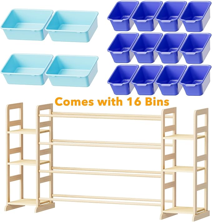 Modern 6-Shelf Toy Organizer with 16 Removable Bins for Kids Room Decor and Playroom Storage by SpaceAid