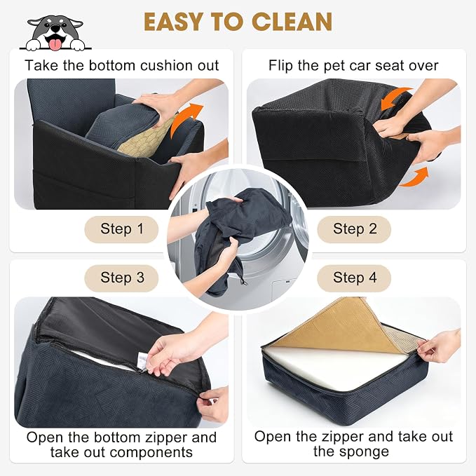 JOEJOY Dog Car Seats for Small Medium Dogs Under 35lbs, Dog Booster Seat with Detachable Washable Cover and Cushion, Memory Foam Pet Car Seat with Safety Belt and Storage Pockets (DG)