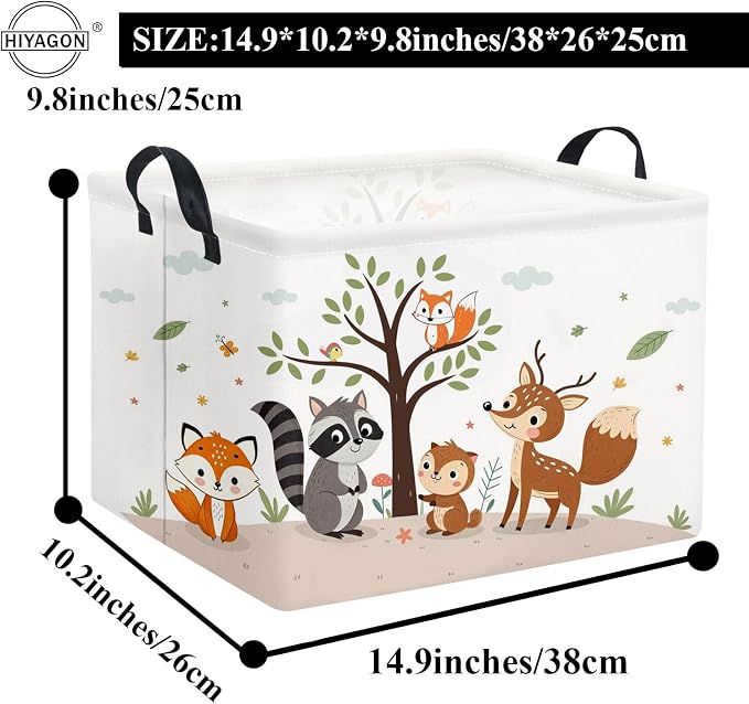 Rectangular Woodland Animal Basket Kids Baby Storage Basket Storage Bin Organizer Box Animal Room Decor(Spring Animal)