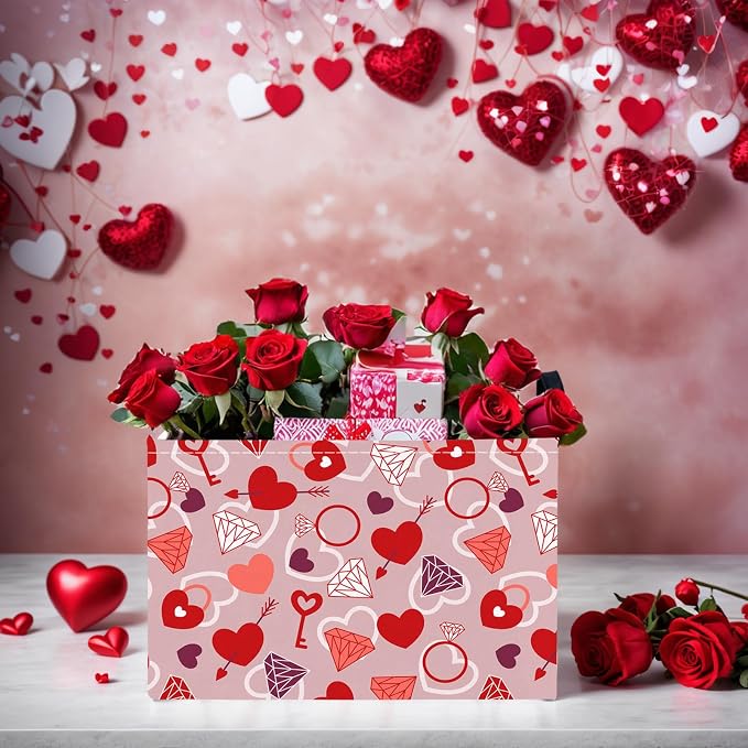 Valentine's Day Basket Gift for Empty Cute Heart Large Storage Bin for Kid and Baby Room Décor (Diamond Key Lock Love)
