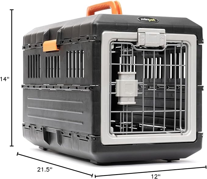 Collapsible Pet Carrier for Small Cats & Dogs, 21.5"L x 12"W x 14"H | Hard-Sided Crate Walls, 360-Degree Ventilation, Tool-Free Snap Assembly, Folds Flat to 5.5 In, for Travel & Storage