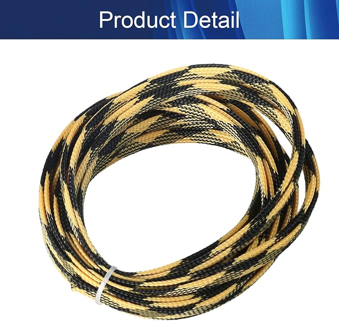 Jutagoss PET Expandable Braided Cable Sleeve, 16.4ft - 5/16 inch Black Yellow Cable Management Sleeve, Wire Loom Tube Cord Protector for USB Cable, Power Cord, Audio Video and More, 1Pc