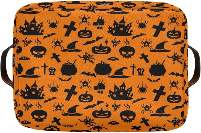 Kigai Storage Basket, Fabric Collapsible Closet Organizer Bin | Halloween Pumpkin Waterproof Foldable Canvas Basket with Handles for Shelves, Nursery, Closet, Bedroom & Bathroom
