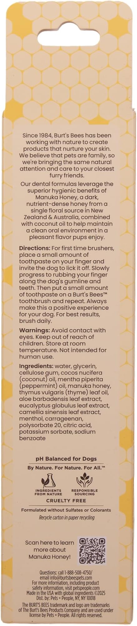 Burt's Bees for Pets Dental Kit for Puppies with Bamboo Toothbrush & Toothpaste with Manuka Honey & Coconut Oil for Gum Health & Tartar Control, 99.1% Natural Origin Formula, Peppermint, 2.5 oz