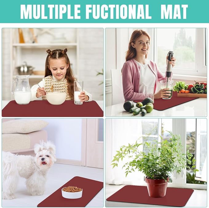 Coffee Mat Super Absorbent Dish Drying Mat Coffee Bar Mat 18"x 36", Red