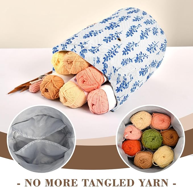 Tatenale Crochet Bag Yarn Bag Knitting Project Bag with Pockets and Handle Portable Yarn Storage Organizer Tangle Free 8.3x11 InchSmall Bluebonnet Flower26