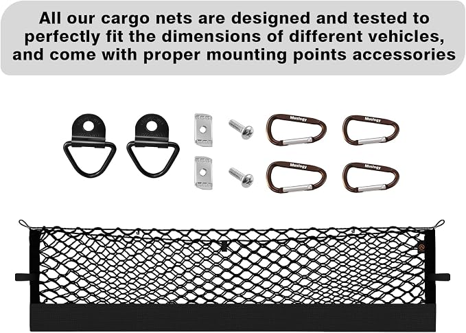 Muslogy Cargo Net for Nissan Frontier 2022-2025 2026 (Extra Support Frame) | Custom Fit, Truck Bed Storage Organizer Net for Pickup Truck Bed Divider, Heavy Duty Carabiners, Night Visible Grab Handle