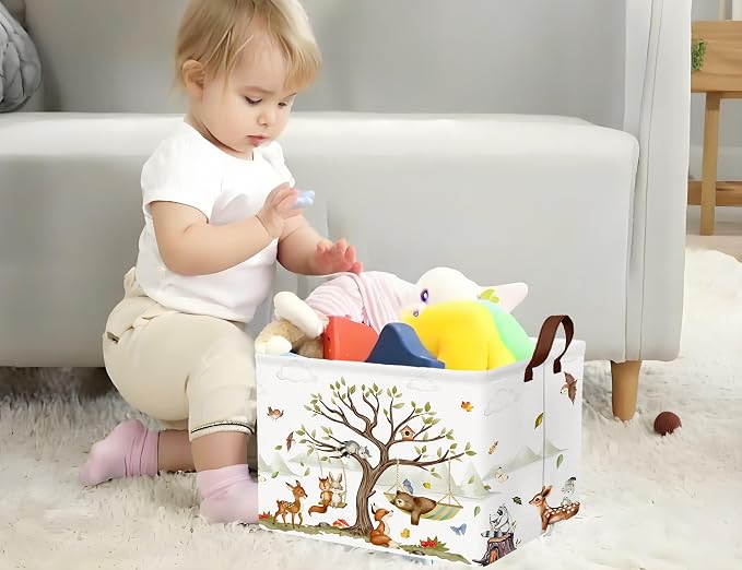 Large Woodland Baby Toy Basket Collapsible Kids Storage Bin Cute Shower Gift Box Forest Nursery Decor (Animals)