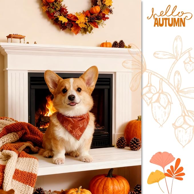 Artistic Fall Dog Bandana Sketch Leaf Golden Orange, 30-75lbs Pets