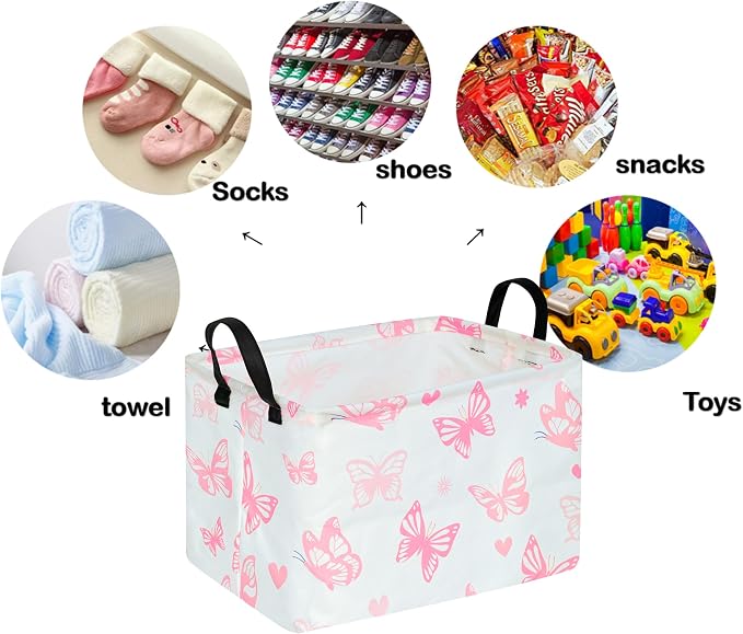 Storage Basket Home Shelf Basket Kids Organizer Box Clothes Laundry Hamper Nursery Bin Gift Laundry Basket with Handles for Home (Butterfly)