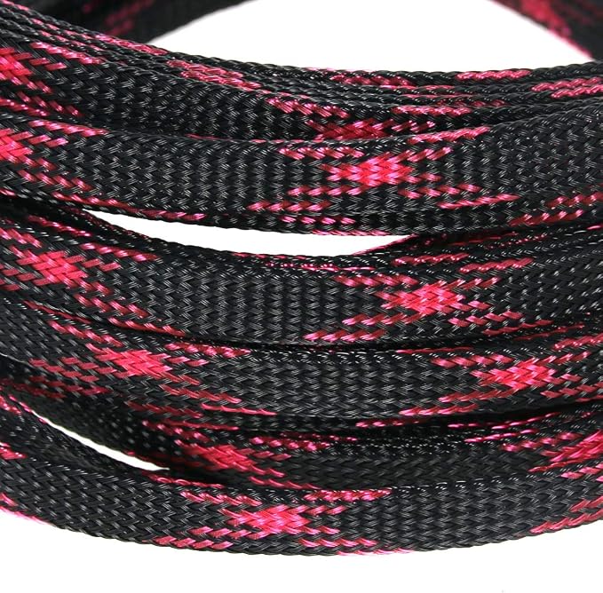 Heyiarbeit 10m/32.8ft PET Expandable Braided Sleeving 5/16-inch Width Flexible Wire Mesh Sleeve for USB Cable Power Cord Audio Video Cable - Protect Cat from Chewing Cords - Black Pink