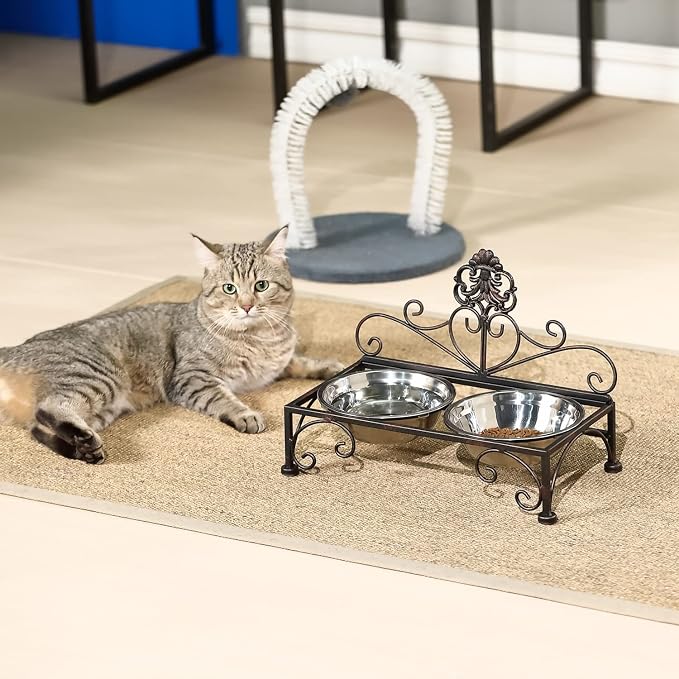 3.54" H Elevated Dog Bowls, Metal Raised Dog Bowl, Cats Bowls with Stand | Dog Bowls with Double Stainless Steel, Pet Feeder for Food and Water Lifted, Elevated Pets Bowl Holder