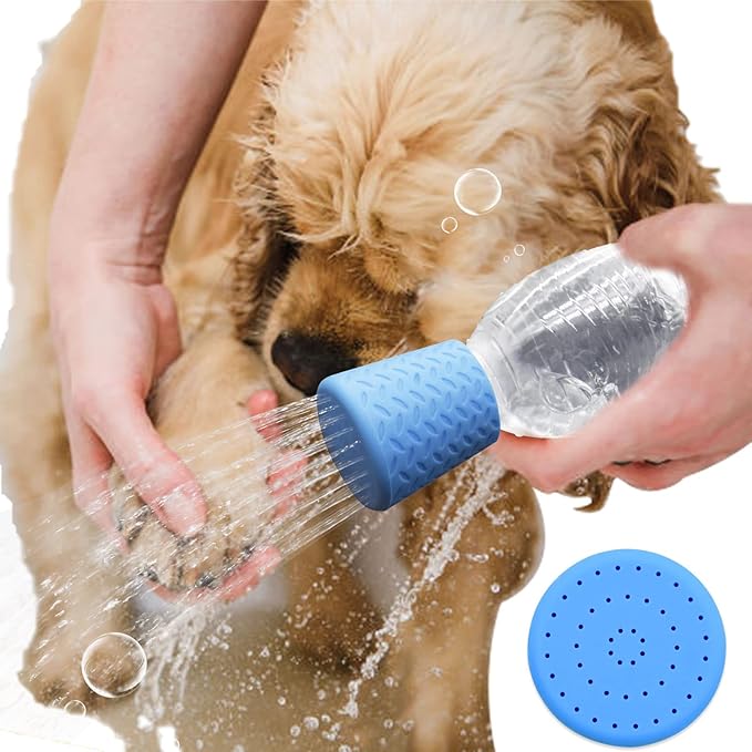 3 Pieces Portable Outdoor Shower for Dogs,Portable Shower Head,Bottle Attachment for Portable Outdoor Shower,Works with Most Plastic Water from 16 oz to 2 Liters (Blue,Green,Orange)