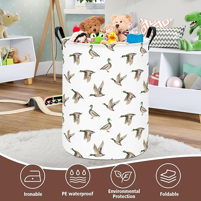Mallard Duck Fabric Storage Bin Nursery Organizer Basket | Organizer Bin Dirty Clothes Collapsible Waterproof for College Dorms, Boys and Girls Bedroom,Bathroom