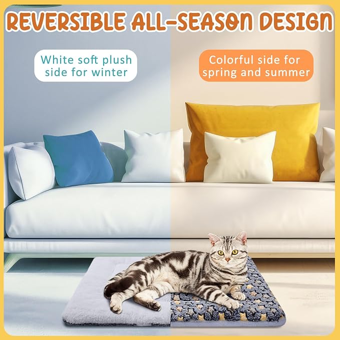 2 Pack Self Warming Cat Mat Self Heating Pad Bed Reversible Machine Washable Reflects Body Heat Warm Thermal Pet Pad Crate Blanket for Feral and Indoor Cat (Dark Grey,21" X 14",Star)