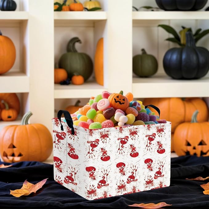 Halloween Basket Gift Terror Ghost Parties Decor Kid Trick or Treat Basket for Boys and Girls Rectangular Storage Bin Box (Blood Fingerprint)