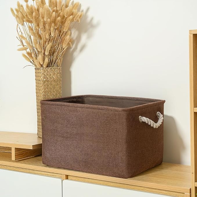 Organization and Storage Basket for Shelves - 3 Pack 16x12x12 inch Fabric Storage Cubes, Cube Storage Bin for Organizing Closet Cloth Organizer Gift Toy (White & Brown)