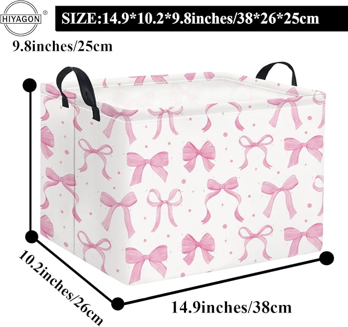 Rectangular Kids Basket Baby Girl Basket Fabric Storage Bin Organizer Box Room Decor(Dreamy Bowknot)