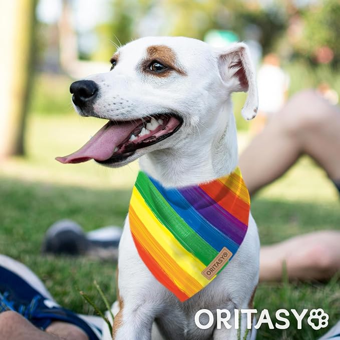 Pride Rainbow Dog Bandanas, 2-Pack Triangle Reversible LGBT Love Pet Scarves, Premium Fabric, LGBTQ Bandana for All Dogs (X-Large, Style 25-1)