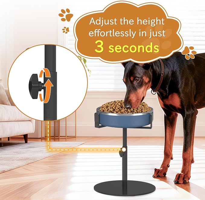 Oppro Elevated Dog Bowl Stand, Adjustable Height 8-16in, Width 6-10in | Extra-Stable Tall Single Lifted Food Holder for Large Medium Size Breeds, Metal Non-Slip Raised Dish Riser Pet Water Feeder