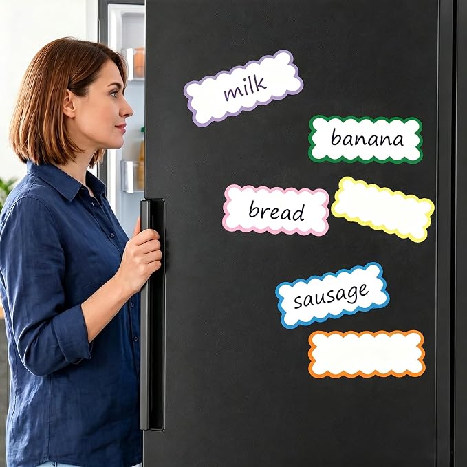 60 Pack Magnetic Dry Erase Labels, 3.2 x 1.3 in Colorful Reusable Name Tags for Whiteboard, Flexible Magnetic Strips for Classroom Organization, Refrigerator, Office & Lockers, 6 Colors