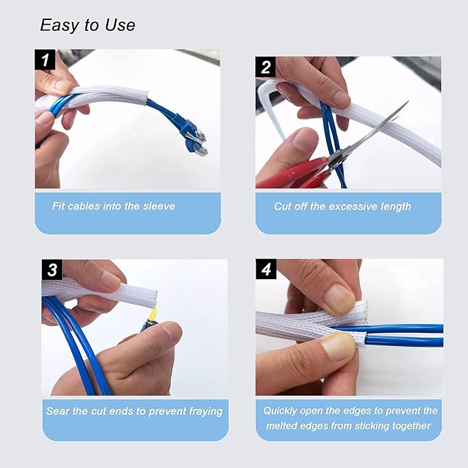 Cable Management Sleeve, Split Design, 25FT - 1/4 Inch, White | Cord Protectors from Pets | Heat & Abrasion Resistant Wire Loom | Automotive Wiring & Home Office Cable Organization