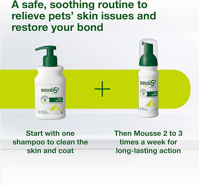 Douxo S3 SEB Shampoo, Contains 0.5% Ophytrium, Odor Control & Seboregulating, for Oily to Flaky Skin, Seborrhea, for Dogs and Cats, 6.7 fl. oz. (200mL)