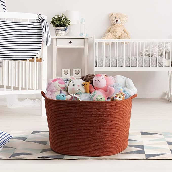 Maliton Woven Rope Blanket Basket Living Room, Storage Basket for Toy, 90L | 22"x14" Cotton Rope Basket. Holds Blankets, Toys & Towels & Laundry. For Bedroom, Nursery, Bath & Playroom. Soft & Durable
