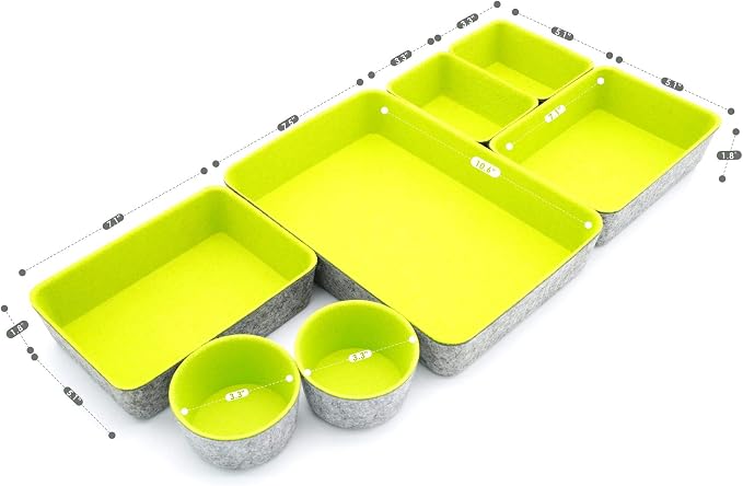 Welaxy Felt Drawer Organizer Bin 7 pc Green Desk Nightstand Catchall Tray